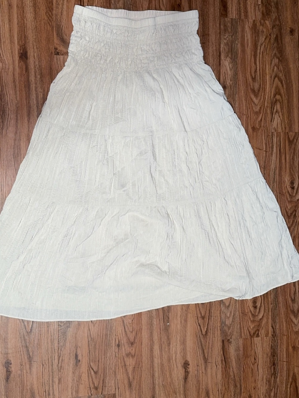 Lucy Paris Cream Smocked Waist Tiered Maxi Skirt